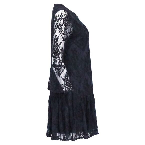 Ganni Ruffled Embroidered Lace Mini Dress inNavy Blue Viscose
